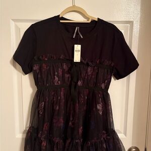 Anthropologie Black and Purple Floral Top